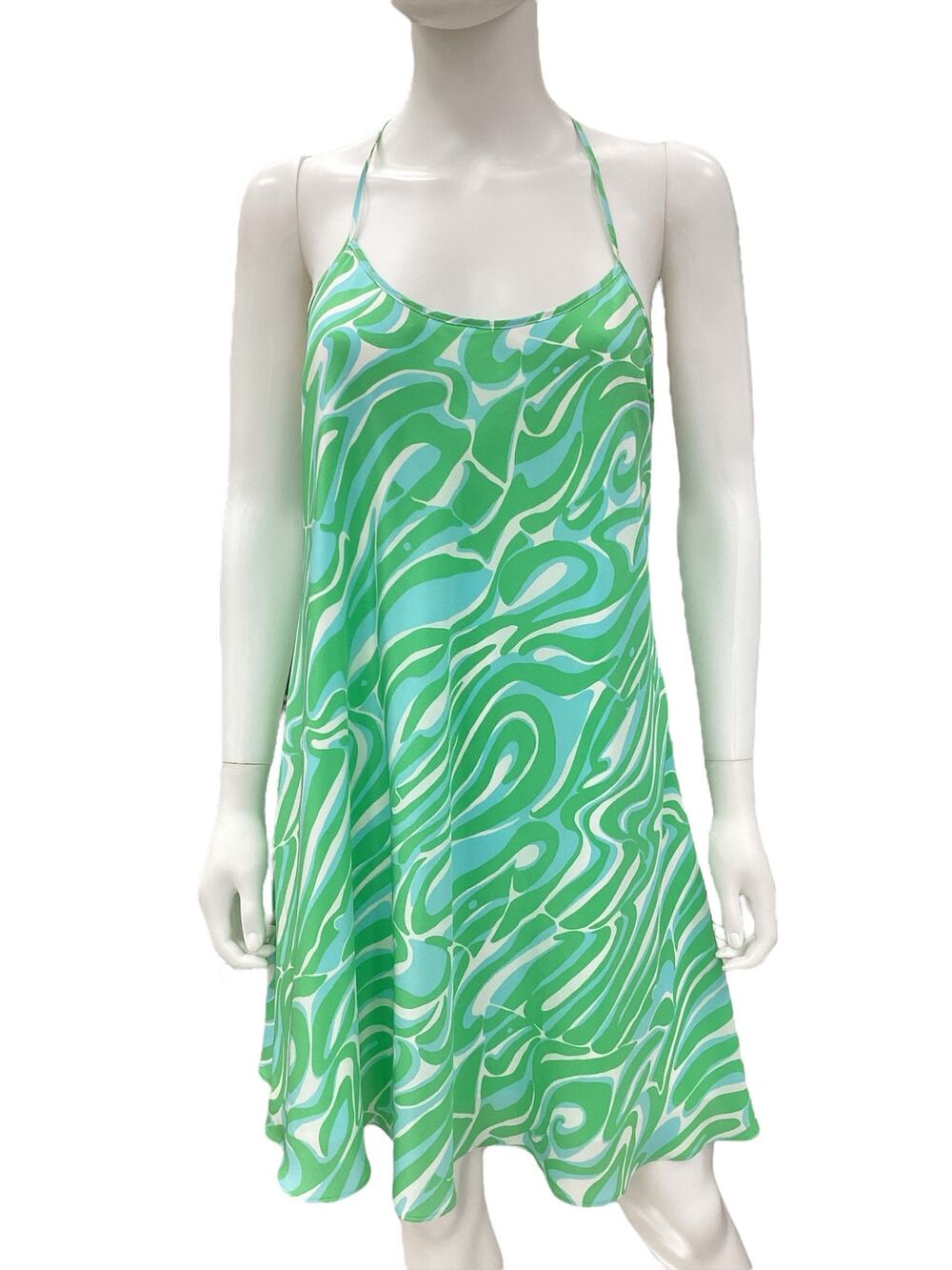 Lilly Pulitzer Dress Women SZ S 100%Silk Straps Above Knee Green And Blue Print